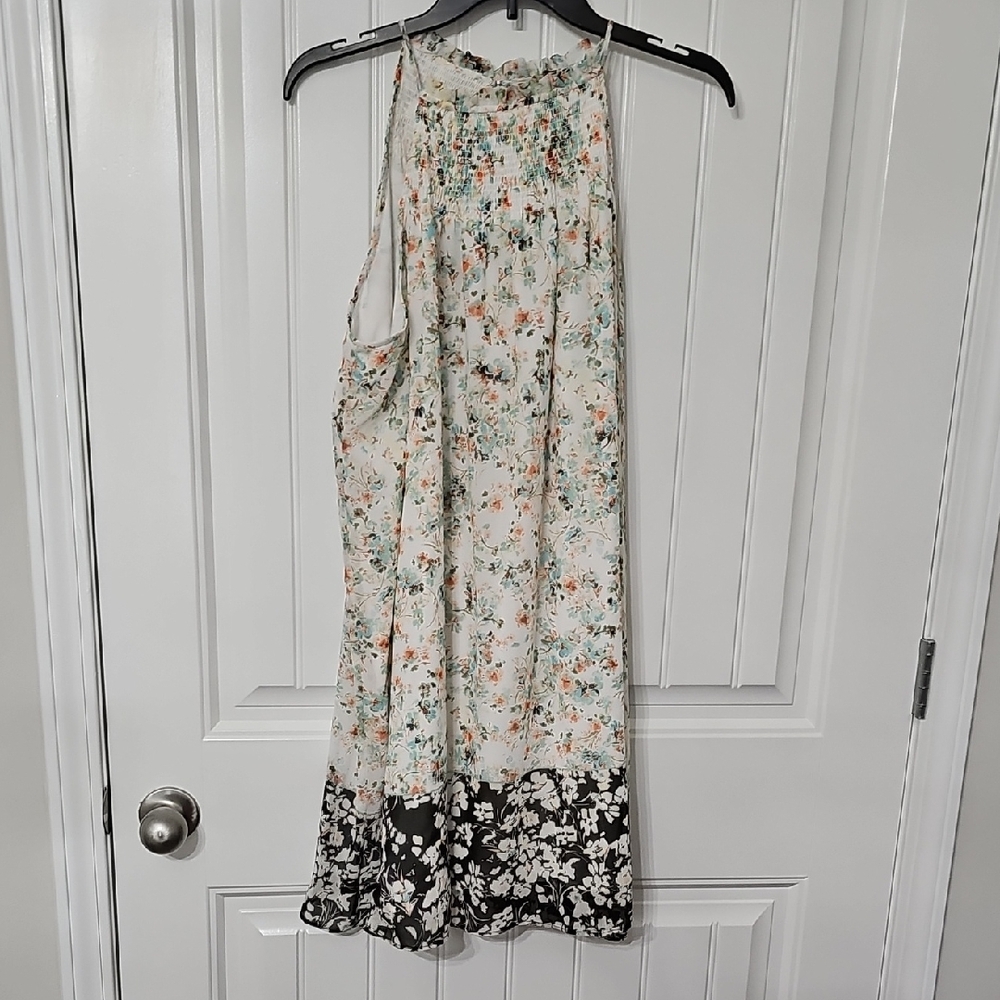 Kaari Blue Floral Backless Dress - Cream and Black